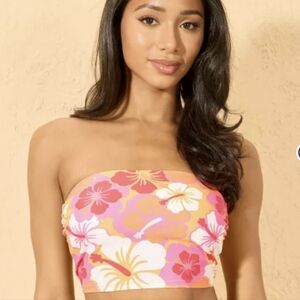 Hibiscus Print Bandeau Cropped Tankini Top - Wild Fable NWT